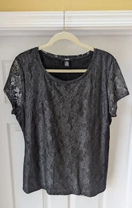 Alfani womens lace top size XL black short sleeve - Picture 1 of 7