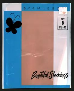 Liga de nailon de malla elástica sin costuras "Hermosas medias" talla 9 1/2-10 beige años 60 - Imagen 1 de 2