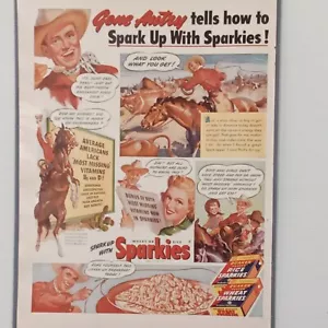 Pubblicità stampa Gene Autry Sparkies 1942 Spark Up cartone animato cereali cowboy 14 x 10" colore - Foto 1 di 3