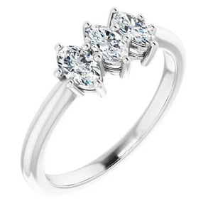 0.63 ct. Oval Diamond Three Stone Band Shared Six Prong, 14K White Gold - Picture 1 of 10