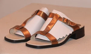 AZALEIA GOLD WEISS SCHWARZ LEDER DAMEN-SANDALE 1" ABSATZ - Bild 1 von 4