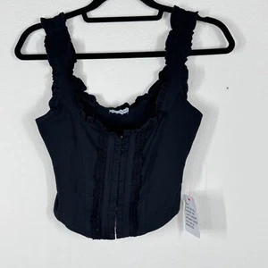 Miss Selfridge Black Corset Top Ruffle Size 6 Crochet Detail - Picture 1 of 8
