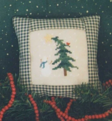 Cross Stitch Waxing Moon Designs Snowman's Christmas Tree Embroidery OOP - Image 1 of 3