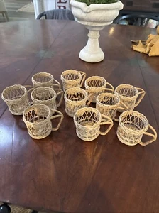 NEW Set Of 11 Vintage Boho Wicker Rattan Coffee Mug Holder *NO CUPS* - Picture 1 of 3