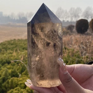 1.51LB Natural Smokey quratz Crystal Obelisk ReikiTower Crystal Wand Point - Picture 1 of 15