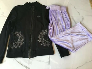 Women's Bcbg Maxazria Tracksuit Set Size L Full Zip Black Jacket Lilac Capri  - Picture 1 of 12