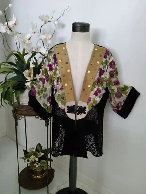  SPENCER ALEXIS VIOLETA KAY PÚRPURA ESTAMPADO SEDA ORO SOLAPA MADREPERLA 1 X Foto 1 de 4