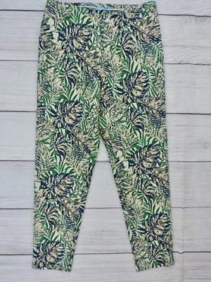 Pantalones al Tobillo J MCLAUGHLIN Talla 4 Verde Azul Marino Palma Floral Cremallera Lateral Algodón Elastizados EXC Foto 1 de 4