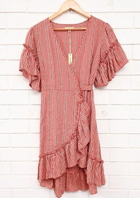 Women's Max Studio red/white gingham short sleeve wrap dress new w/ tags M - image 1 of 4