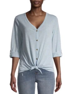 Women's Junior V Neck Tie Front Open Back Fashion Casual Summer Top Shirt Blouse - Picture 1 of 6