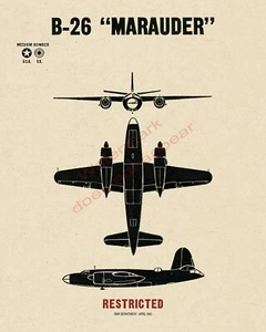 WWII USA Martin B-26 Marauder Medium Bomber Aereo Poster Riconoscimento V-1 - Foto 1 di 7