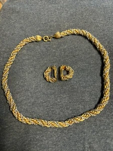 Napier Vintage Silver Tone Wrapped Gold Choker And Goldtone Earrings - Picture 1 of 8