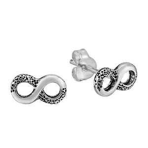 Duality Smooth and Rough Infinity Symbol Sterling Silver Post Stud Earrings - Picture 1 of 5