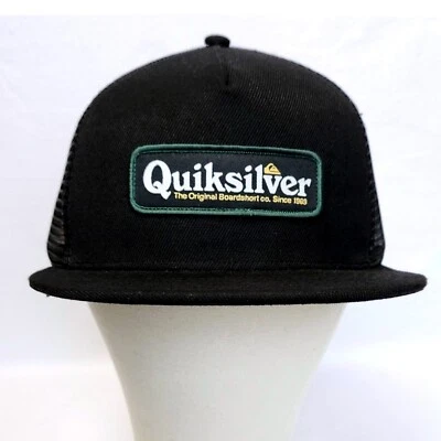 NUEVO QUIKSILVER GORRA DE BOLA DE MALLA NEGRA GORRA PLANA AJUSTABLE SNAPBACK CAMIONERO Foto 1 de 4