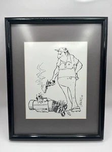 Frustrated Golfer By Jon Jahraus Black And White Cartoon Drawing 11x14 Framed. - Picture 1 of 6