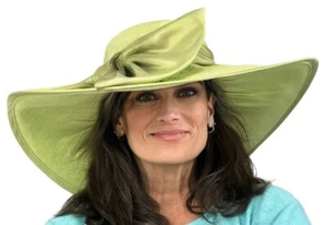 Vintage "Something Special" Edwardian Style Green Summer Hat Derby 20" Wide Brim - Picture 1 of 6