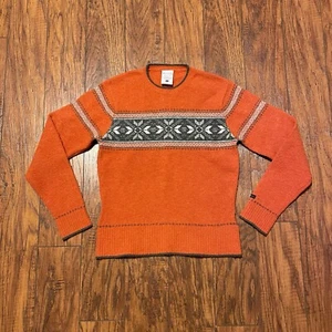 Columbia Womens Sweater Size S Orange Fair Isle Wool Blend Long Sleeve Cabin - Picture 1 of 13