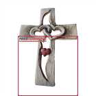 Carved Wooden Cross Entwined Hearts Hanging Wall Decor for Living Room Bedroom