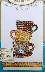 Dimensions Handmade Embroidery Kit STACKED COFFEE CUPS TOWEL KIT - Picture 1 of 3