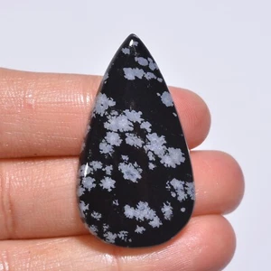 30.50 Cts Natural Snowflake Obsidian Earrings Making Pear Cabochon 39X22X6 - Picture 1 of 5