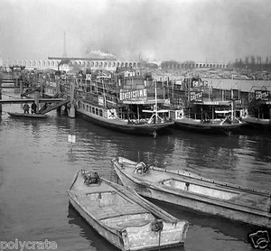 Paris Bord de Seine quais Bateaux péniche pub - Photo ancienne deb. XXe tirage - Imagen 1 de 3