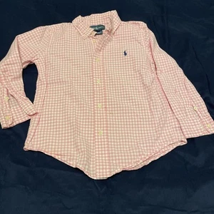 Polo Ralph Lauren Shirt Girls Size 5 Pink Check Button Down Top Pony Logo - Picture 1 of 10