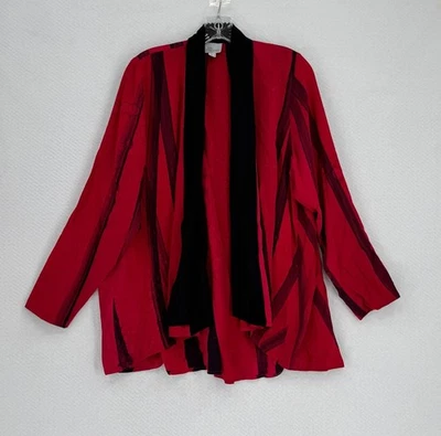 Top túnica Kay Chapman Art to Wear rojo estampado abstracto seda manga larga talla S Foto 1 de 4