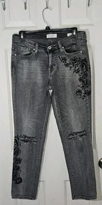 Jessica Simpson Jeans Mika Best Friend Velvet Rose Distressed Gothic Sz 27 (30) - Picture 1 of 9