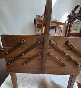 Vintage MCM Strommen Bruk Hamar Norway Accordion Drawer Wood Sewing Storage Box - Picture 1 of 24