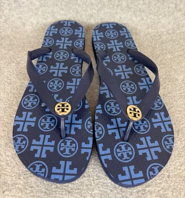 Sandalias Chanclas TORY BURCH Logo Tanga Suela Eva Azul Marino Para Mujer Talla 10 M Foto 1 de 4