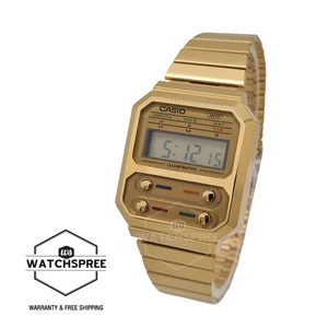 Casio Estilo Vintage Digital Chapado en Iones de Oro Banda de Acero Inoxidable A100WEG-9A - Imagen 1 de 2
