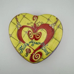 Brighton Heart Shaped Tin EMPTY Box Storage Case FOLLOW YOUR HEART 5" - Picture 1 of 7