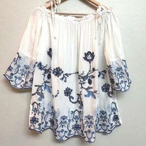 Neu mit Etikett Grand & Greene besticktes schulterfreies Bauerntop Bohemian Bluse M - Bild 1 von 13