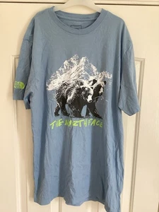 NORTH FACE Mens Tee Med BEARS Mountain T Shirt Steel Blue Short Sleeve Cotton - Picture 1 of 4