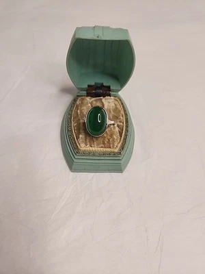 Anillo Kelly Verde Resina Cabina Cóctel Tono Sikver Aprox Talla 8-8.5 Foto 1 de 4