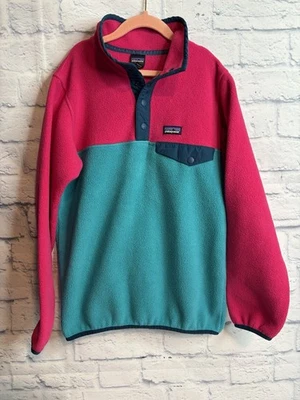 Patagonia Synchilla Fleece Snap T Pullover Jacket Girls Size L 12 Pink Green - Image 1 of 4