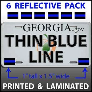 6 Mini Blue Line Sticker Police Car License Plate Vehicle Tag Reflective Decal - Foto 1 di 3