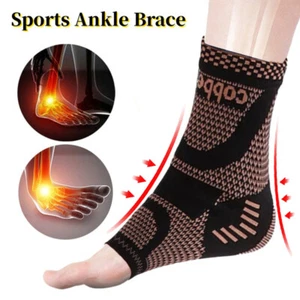 Sports Copper Ankle Brace Compression Sleeve Support Joint Fasciitis Pain Relief - Picture 1 of 18