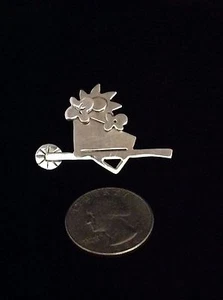 VINTAGE STERLING SILVER FLOWER CART PIN - Picture 1 of 5