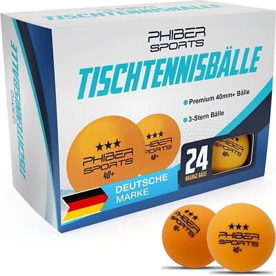 PHIBER-SPORTS Premium Tischtennisbälle Orange - 3 Stern 40+ [24 Stück] – Perfekt