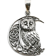 Wise Moon Owl Pendant Solid Sterling Silver Pagan Messenger P068