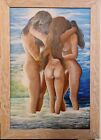 Original Nude Painting By Well Known Artist,3 Girls And Lucky Guy. Great Dea1!