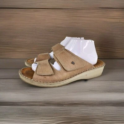 Sandálias femininas Finn Comfort Jamaica EUA 10,5 bege couro areia sapatos deslizantes - Imagem 1 de 4