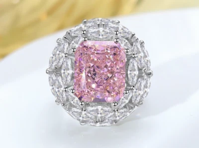 8ct Lab Grown Pink Diamond Ring, 18K Gold Vermeil Exquisite Luxe Evening Jewelry - Image 1 of 4