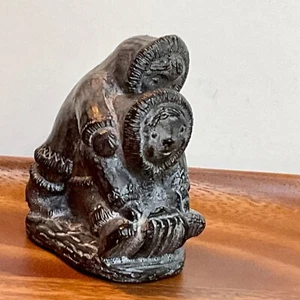 Wolf Original Sculpture Inuit Eskimo Children Sledding Canada Folk Art Figurine - Picture 1 of 21