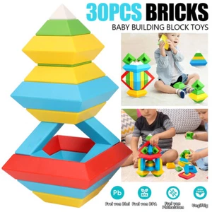 30 Pcs Pyramid Building Blocks Set Montessori Stacking Educational Toy For Kids - Picture 1 of 16