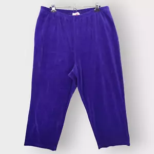 Quacker Factory Velour Ankle Pants Women 1X Blue Pockets Straight Leg M33 - Picture 1 of 12