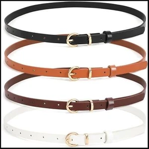 WHIPPY Set of 4 Skinny Leather Belts Women's Size 100cm Brown/Black/White/Coffee - Picture 1 of 8