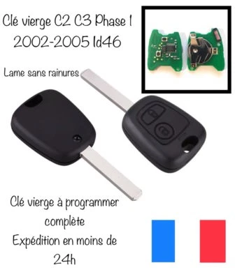 Clé Vierge Id46 citroen C2 C3 1 Phase 1 C3 pluriel 2002 à 2005 a programmer