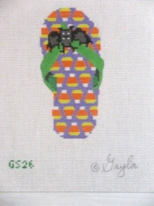Gayla Elliott Handpainted Needlepoint Canvas - Halloween Flip Flop 18Mesh - Picture 1 of 2